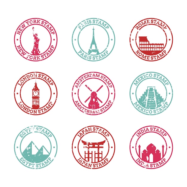 Free vector assortment of round city stamps