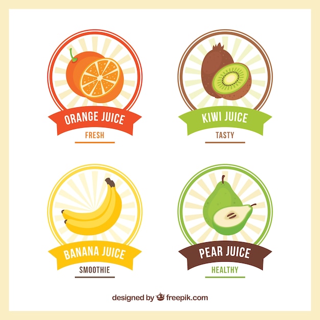 Assortment of round fruit labels in flat design