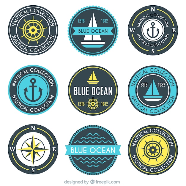 Free vector assortment of round nautical badges