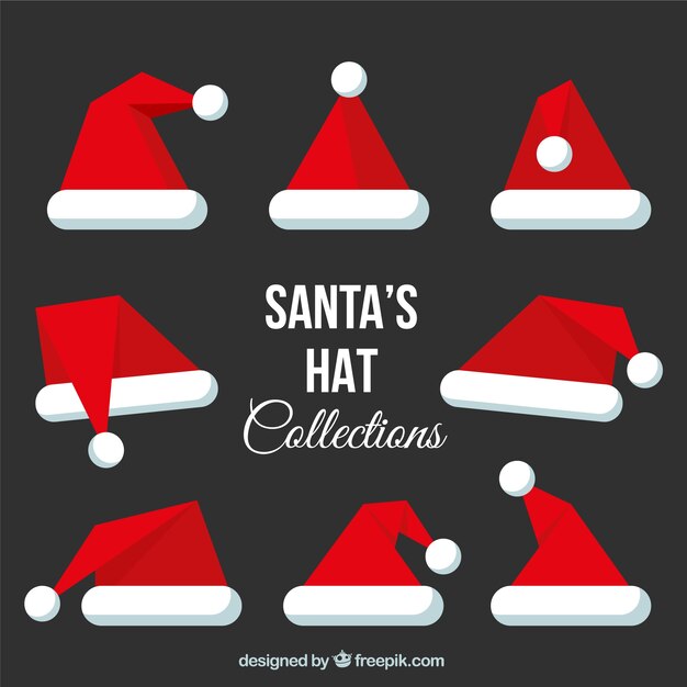 Assortment of santa hat in flat design