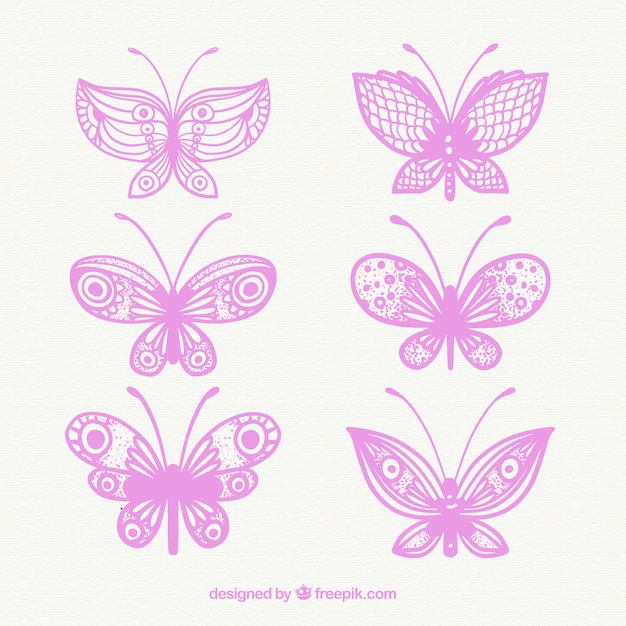 Free vector assortment of six purple butterflies