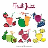 Free vector assortment of six refreshing fruit juices