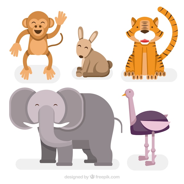 Assortment of smiling animals in flat design