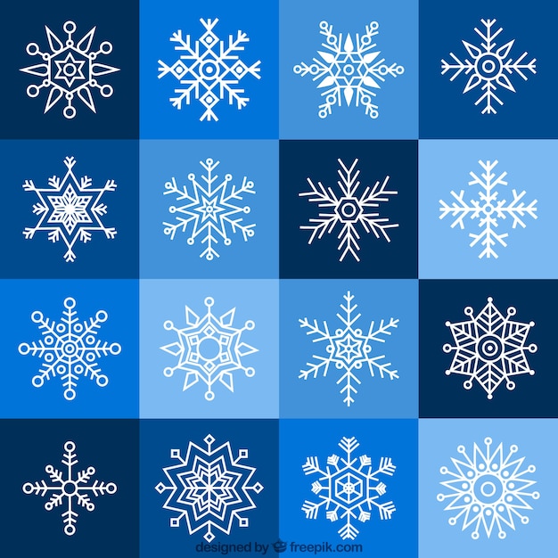 Assortment of snowflakes in geometric style