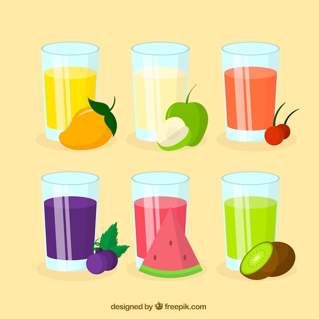 Free vector assortment of tasty fruit juices