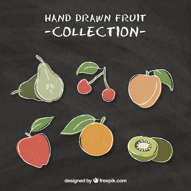 Assortment of tasty fruits in hand-drawn style