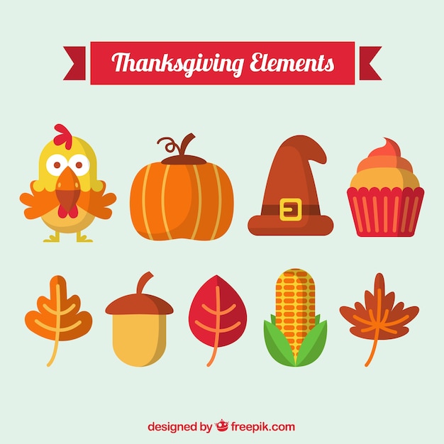 Free vector assortment of thanksgiving traditional elements in flat design