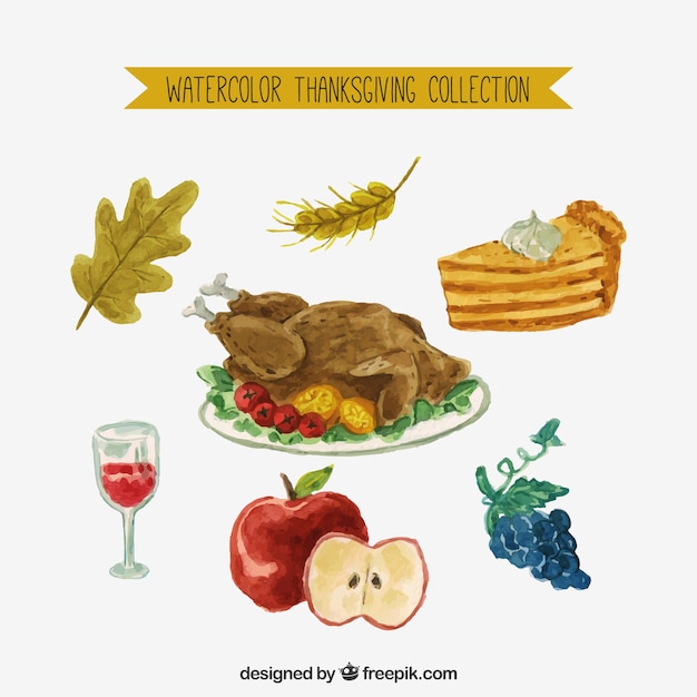 Assortment of thanksgiving watercolor food 