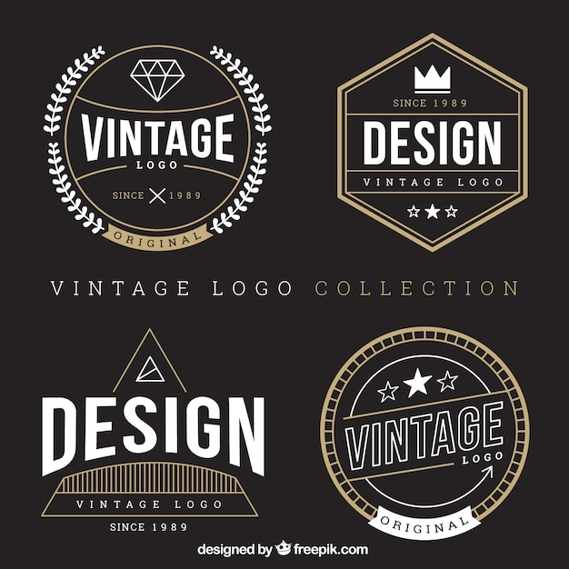 Free vector assortment of vintage logos with golden details