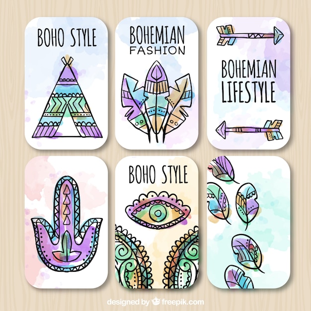 Assortment of watercolor boho labels