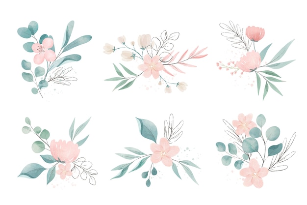 Free vector assortment of watercolor flowers and leaves