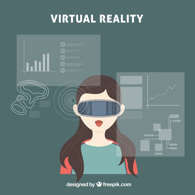 Удивленный девушка с виртуальной реальностью