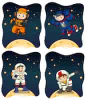 Free vector astronaunts flying in the space