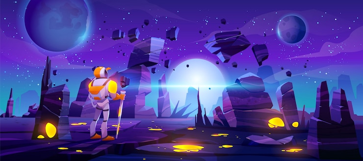 Free Vector astronaut on alien planet in far galaxy
