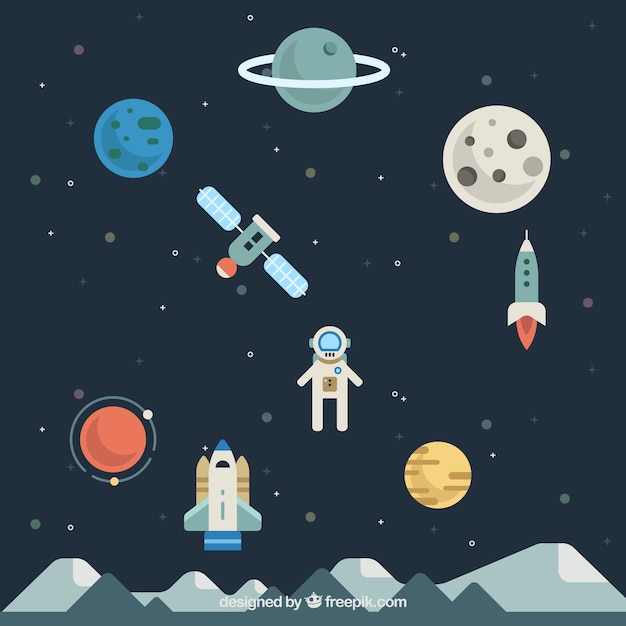  astronaut background with planets in flat design