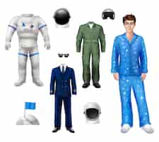 Free vector astronaut boy character pack set