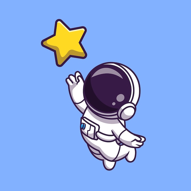 Astronaut Catching Star Cartoon Vector Icon Illustration. Science Technology Icon Concept Isolated Premium Vector. Flat Cartoon Style