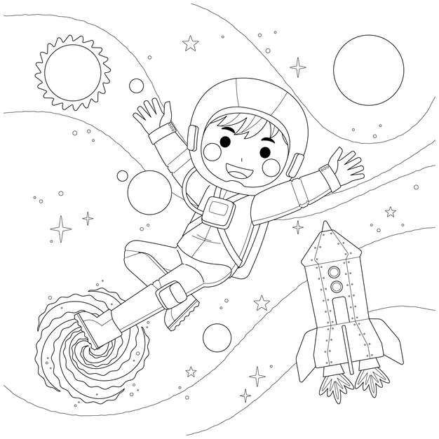 astronaut coloring book illustration