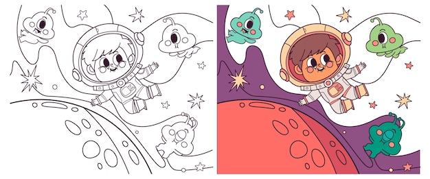 Astronaut coloring book illustration