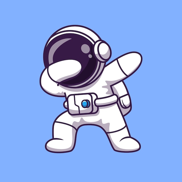 우주 비행사 Dabbing 만화 벡터 아이콘 그림입니다. 과학 기술 아이콘 개념 절연 프리미엄 벡터입니다. 플랫 만화 스타일