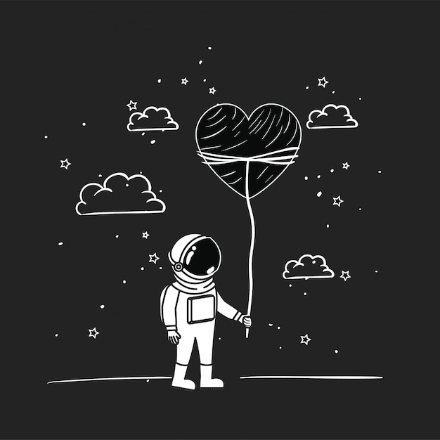 Astronaut draw with heart 