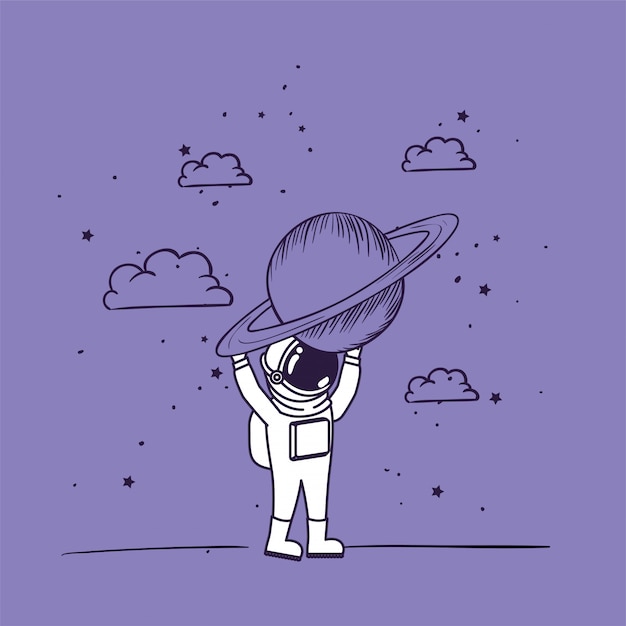 행성으로 우주 비행사 그리기