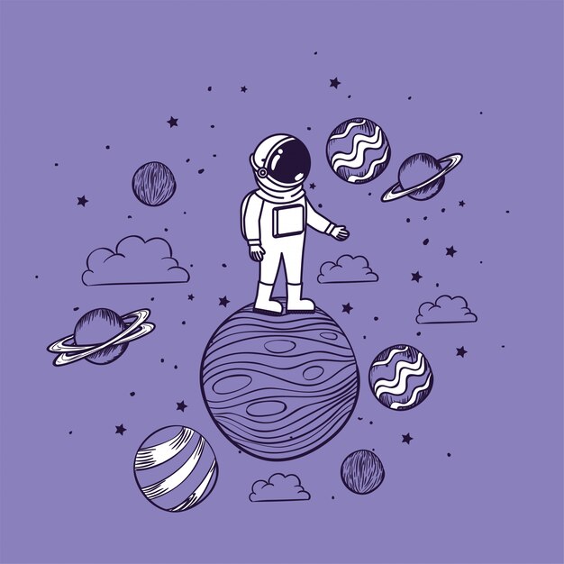 Astronaut draw with planets 