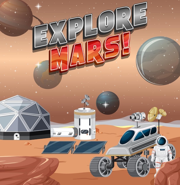 Astronaut explore Mars planet scene