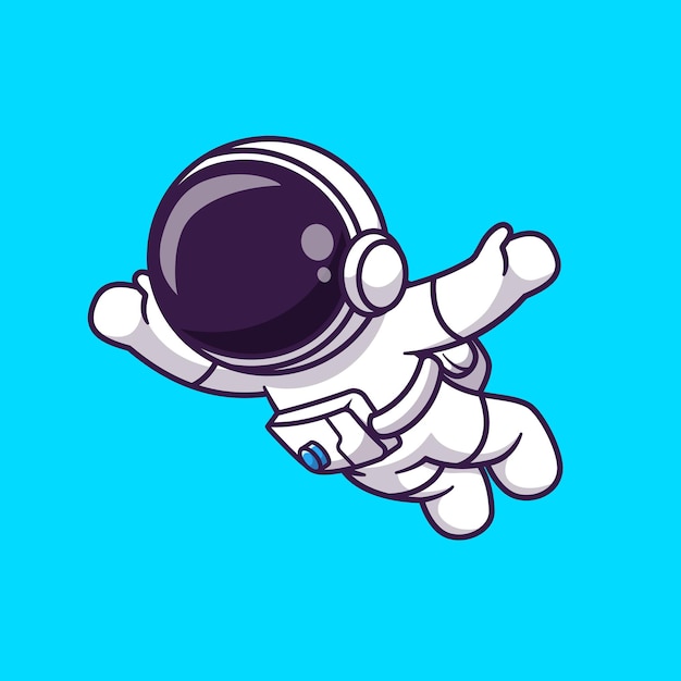 공간 만화 벡터 아이콘 그림에 떠 있는 우주 비행사. 공간 기술 아이콘 개념 절연 프리미엄 벡터입니다. 플랫 만화 스타일