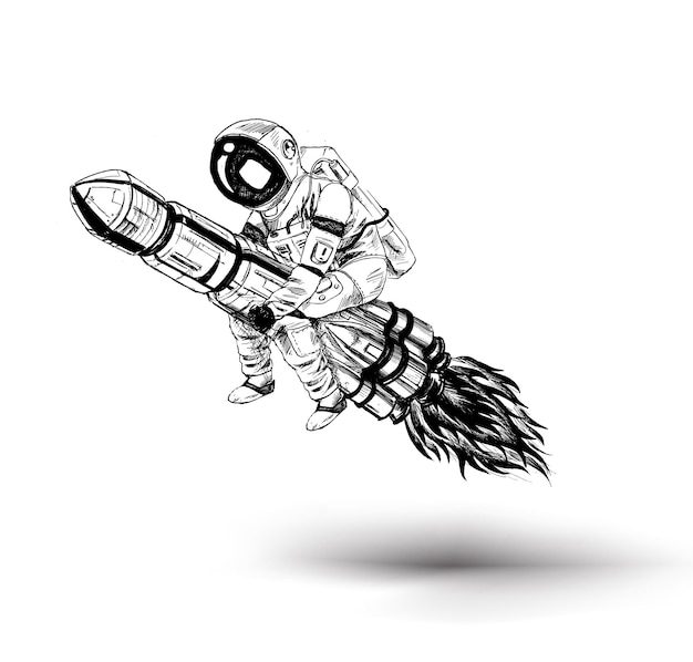 Astronaut flying on the rocket Hand Drawn Sketch Vector illustration