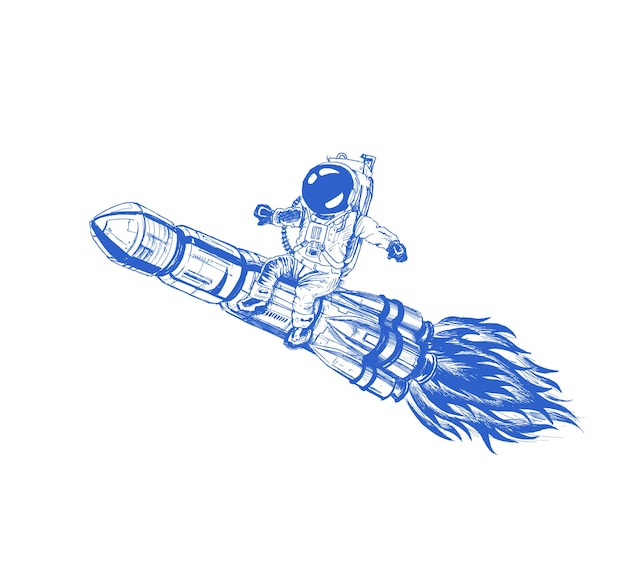 Астронавт летит на ракете Элемент дизайна плаката