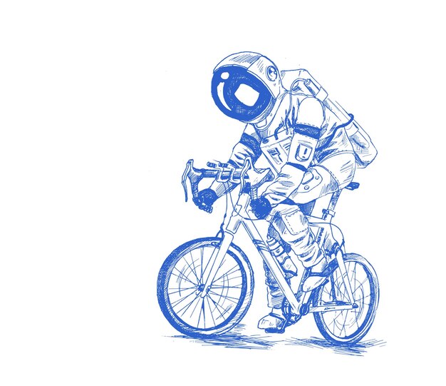 宇宙飛行士の未来的な自転車レース手描きスケッチベクトルイラスト