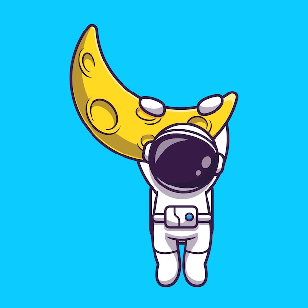Астронавт висит на луне мультфильм векторные иллюстрации значок. Концепция значок технологии науки изолированные Premium векторы. Плоский мультяшном стиле
