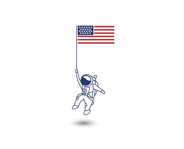 Free vector astronaut holding usa flag 4th of july american independence day