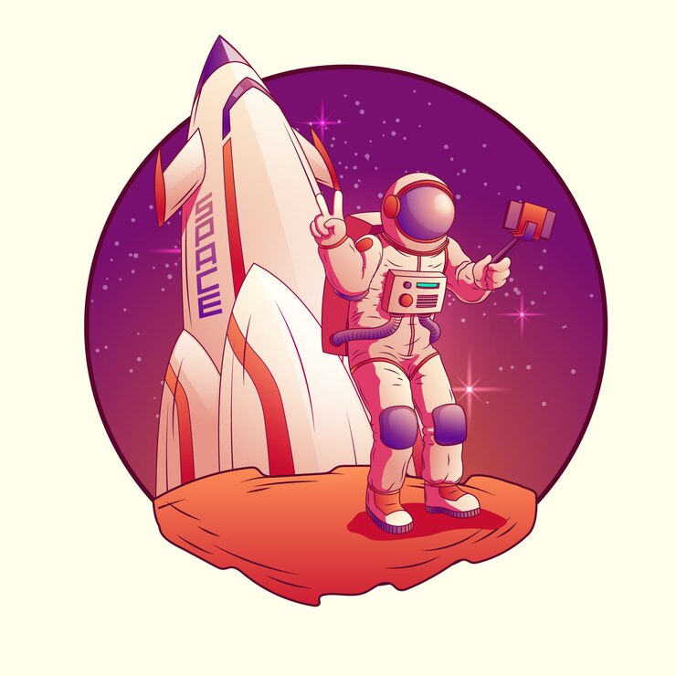 Free Vector astronaut making selfie on the moon.
