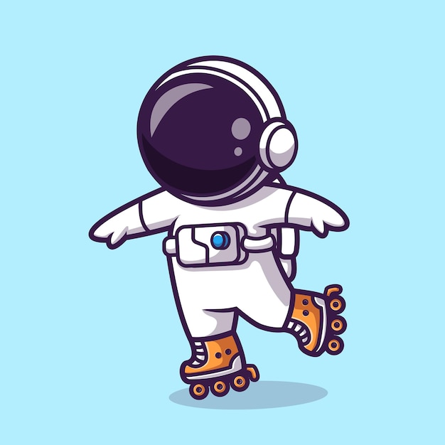 Astronaut playing roller skate cartoon vector icon illustration. science sport icon concept isolated premium vector. flat cartoon style