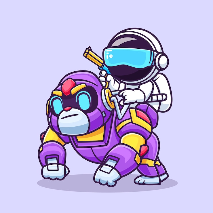 Free Vector astronaut riding king kong robot with gun cartoon vector icon illustration science technology flat