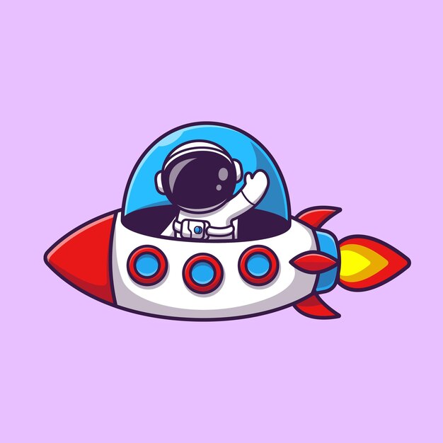 Astronaut Riding Rocket Cartoon Vector Icon Illustration
