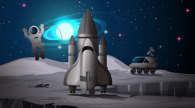 Free vector astronaut and rocket on planet