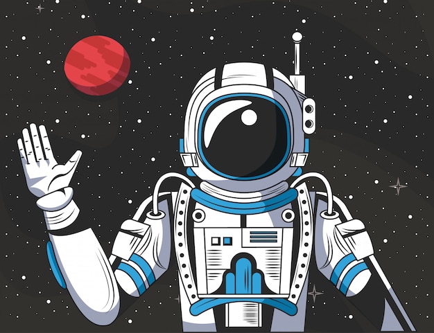 Astronaut in the space drawing cartoon