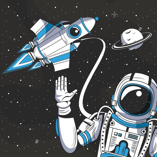 Астронавт в космосе рисует мультфильм