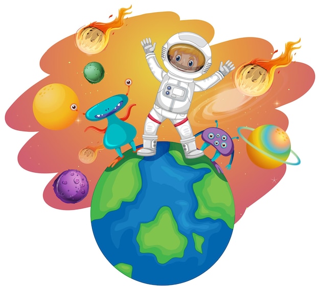 Free vector astronaut standing on a planet