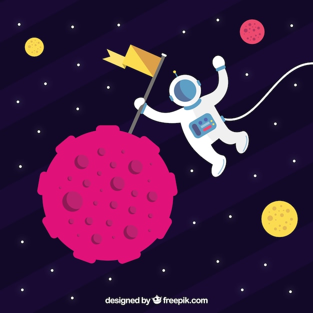 Free vector astronaut universe background with a flag