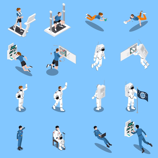 Astronauts Isometric Icons Collection