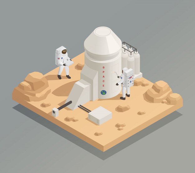 Astronauts On Planet Isometric Composition 