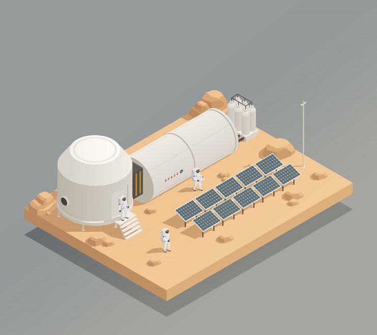 Free Vector astronauts sun panels isometric composition 