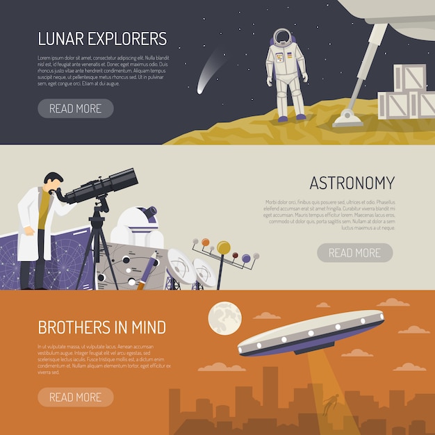 Free vector astronomy flat horizontal banners