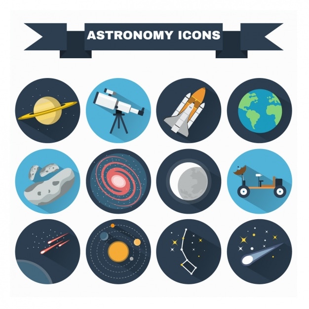 Бесплатное векторное изображение Коллекция астрономия иконки