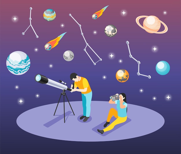 Vettore gratuito illustrazione isometrica di astronomia