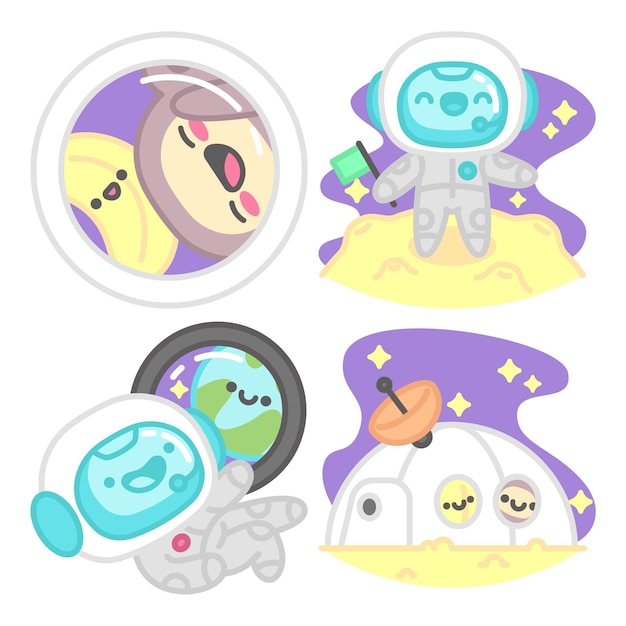 Free vector astronomy stickers collection with monkey and banana